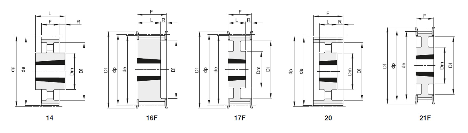 Pulegge dent bussola conic cing positive