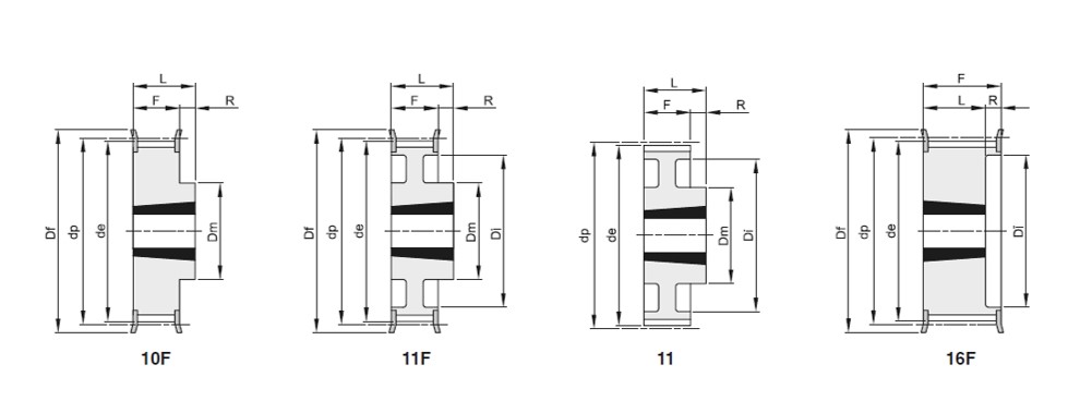 Pulegge passo 8mm per cinghie largh 20mm